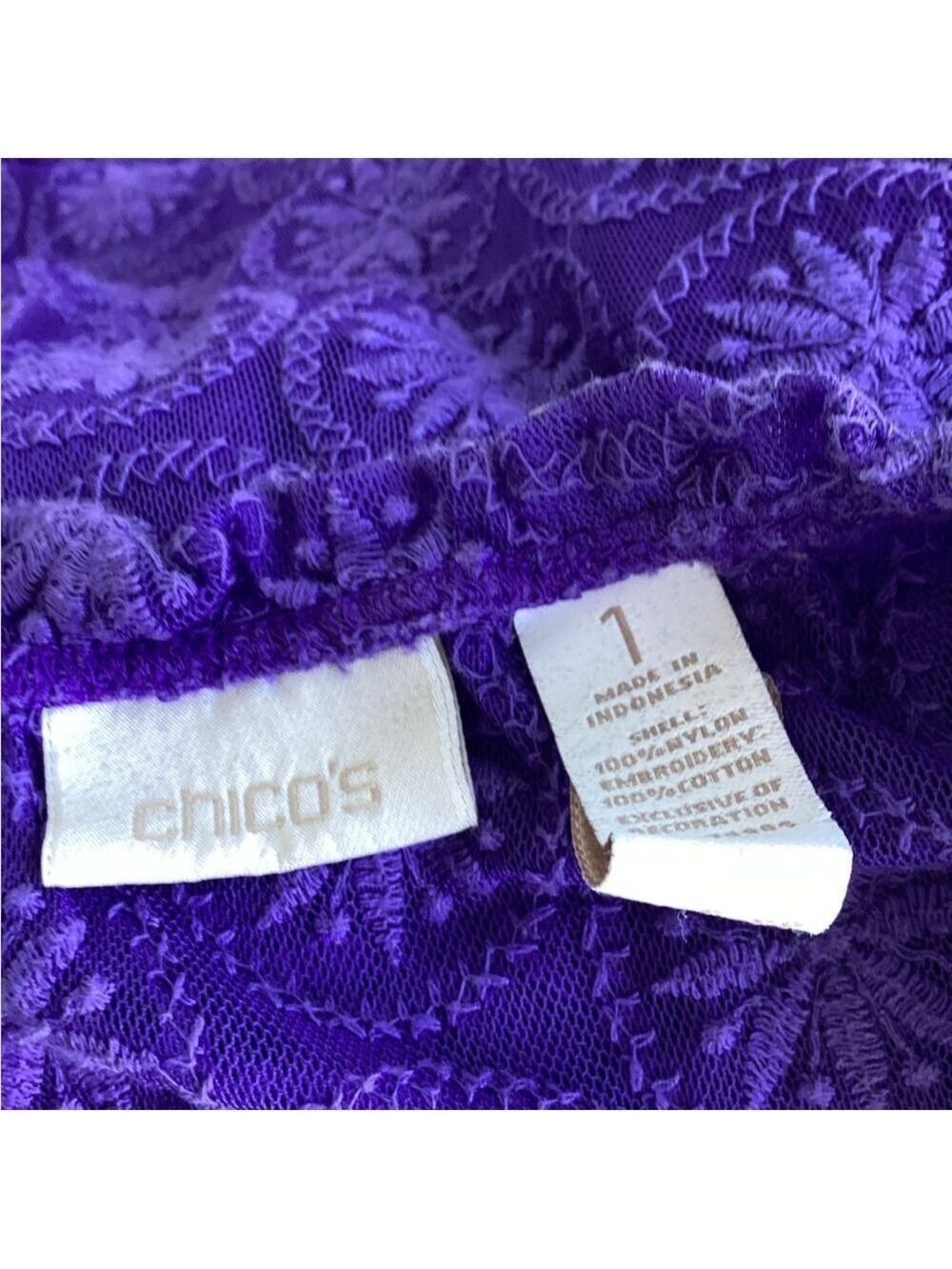 Purple Chico’s embroidered semi-sheer top - Picture 9 of 9